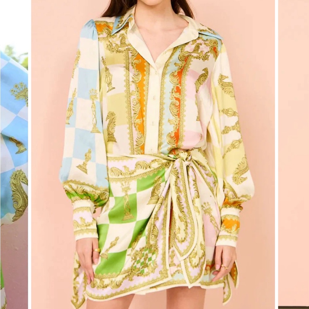 NWT satin print wrap style dress